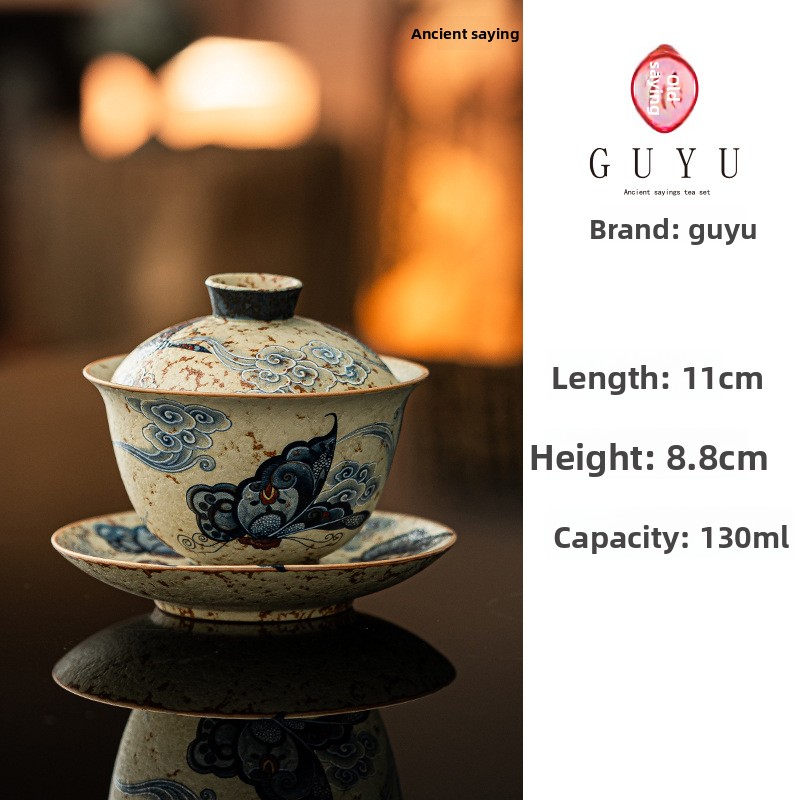 Blue and White Porcelain with Firestone Red Gaiwan (Lidded Tea Bowl) – Traditional Chinese Tea Brewing Vessel, Premium Single Serving Tea Cup with Lid, Exquisite Gift for Tea Enthusiasts