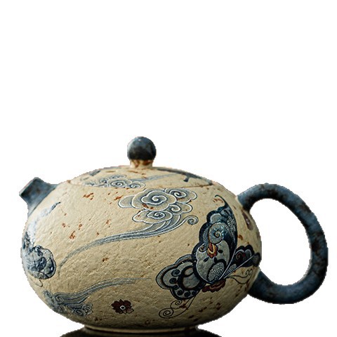 Blue and White Porcelain Handheld Teapot Red Kiln Change Wabi-Sabi Style Ceramic Teapot for Home Office Kung Fu Tea Brewing Coffee & Tea Sets