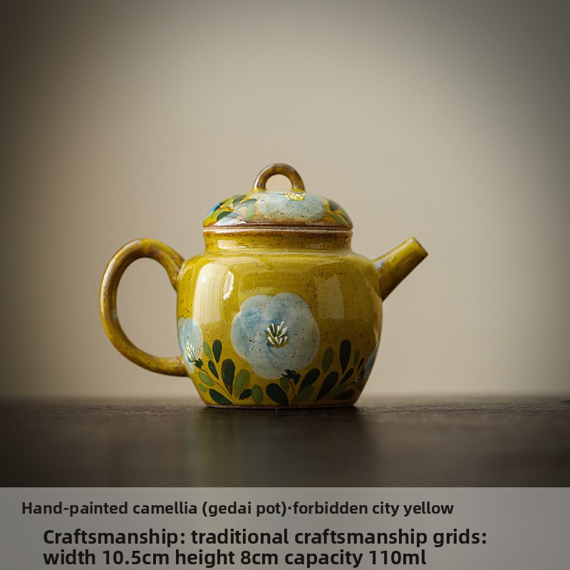 Hand-painted Camellia Underglaze Ceramic Teapot for One Person, Chinese Style Household Tea Set, Small Capacity Teapot