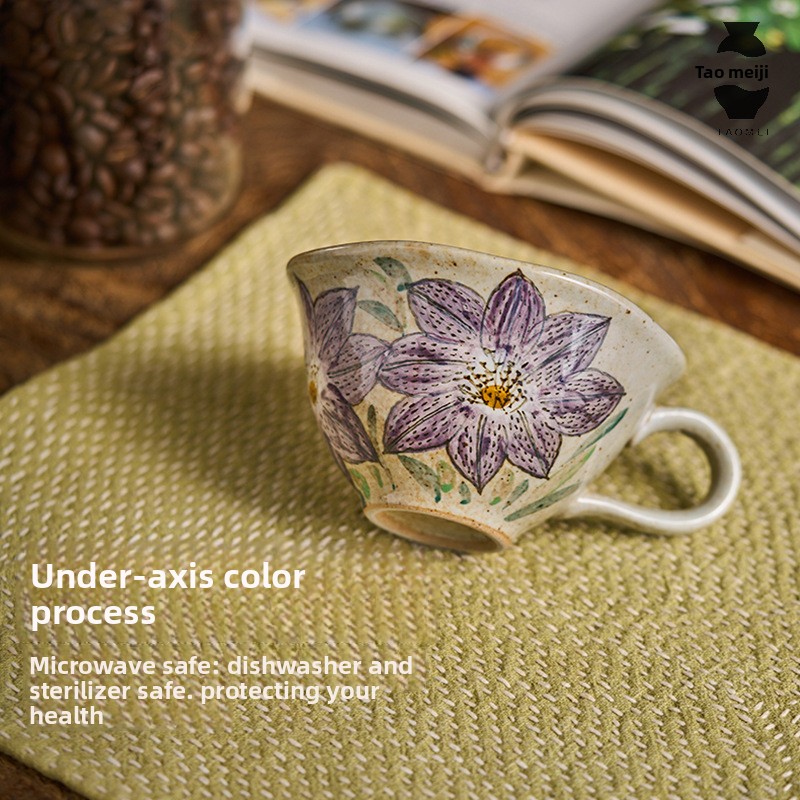 Taomeiji Neo-Chinese Style Handmade Ceramic Mug – Hand-Painted Sunflower Coffee Cup, Small Capacity Couple Mugs for Daily Use