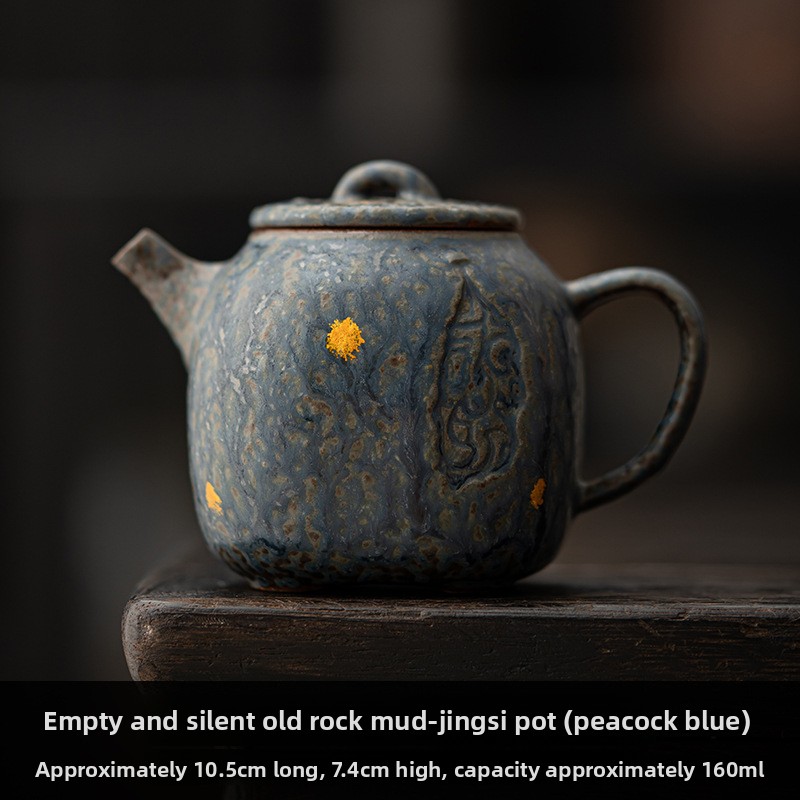 TEAGIFT Vintage High-End Kung Fu Teapot – Kongji Zhai Old Rock Clay Meditation Pot, Bronze Detail, Seasonable Home Tea Brewing Single Pot