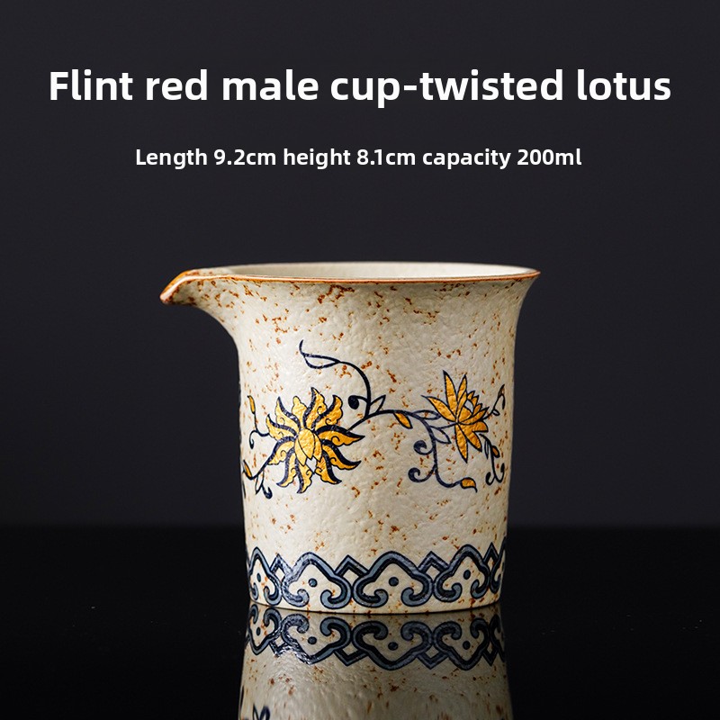 TEAGIFT Blue and White Porcelain Firestone Red Fair Cup – Gold-Outlined Ceramic Tea Divider, High-End Tea Ceremony Accessory for Home Kung Fu Tea Set