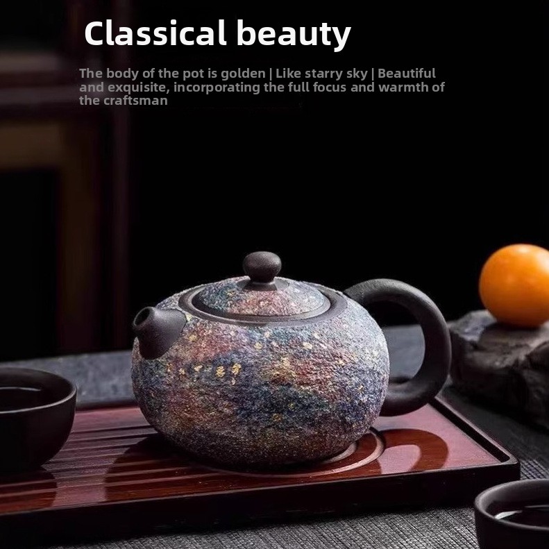 Master Lin Peifu Pure Handmade Multi-Color Rock Mineral Xishi Teapot - High-Grade Vintage Jianzhan Style Breathable Teapot for Home & Gifting