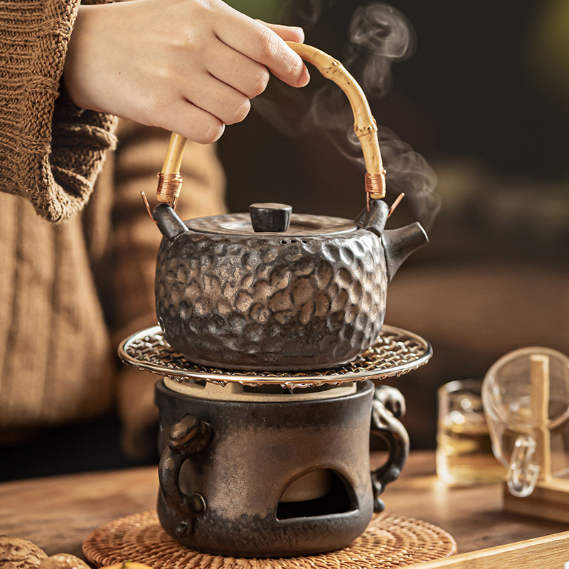 TEAGIFT Ceramic Clay Charcoal Tea Stove – Vintage Kung Fu Tea Boiler with Ceramic Kettle, Health-Preserving Pot for Home Tea Room