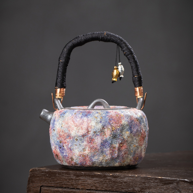 Lin Peifu Rock Mine Old Rock Mud Teapot Pure Handmade Handle Teapot Tea Brewing Pot Charcoal Pot Water Boiling Teapot Tea Warmer