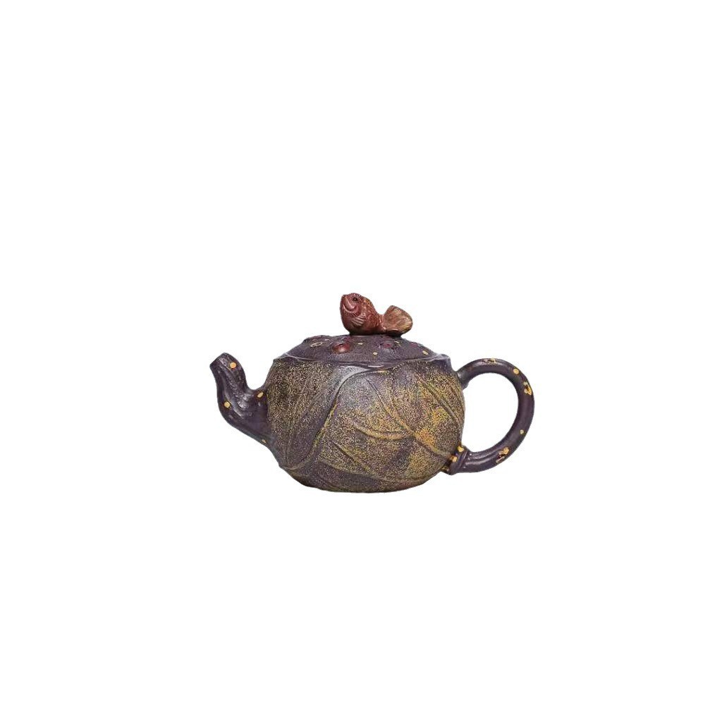 Premium Yixing Purple Clay Bionic Teapot - Goldfish Lotus Seed Design, Large Capacity Kung Fu Tea Infuser for Home & Tea Ceremony