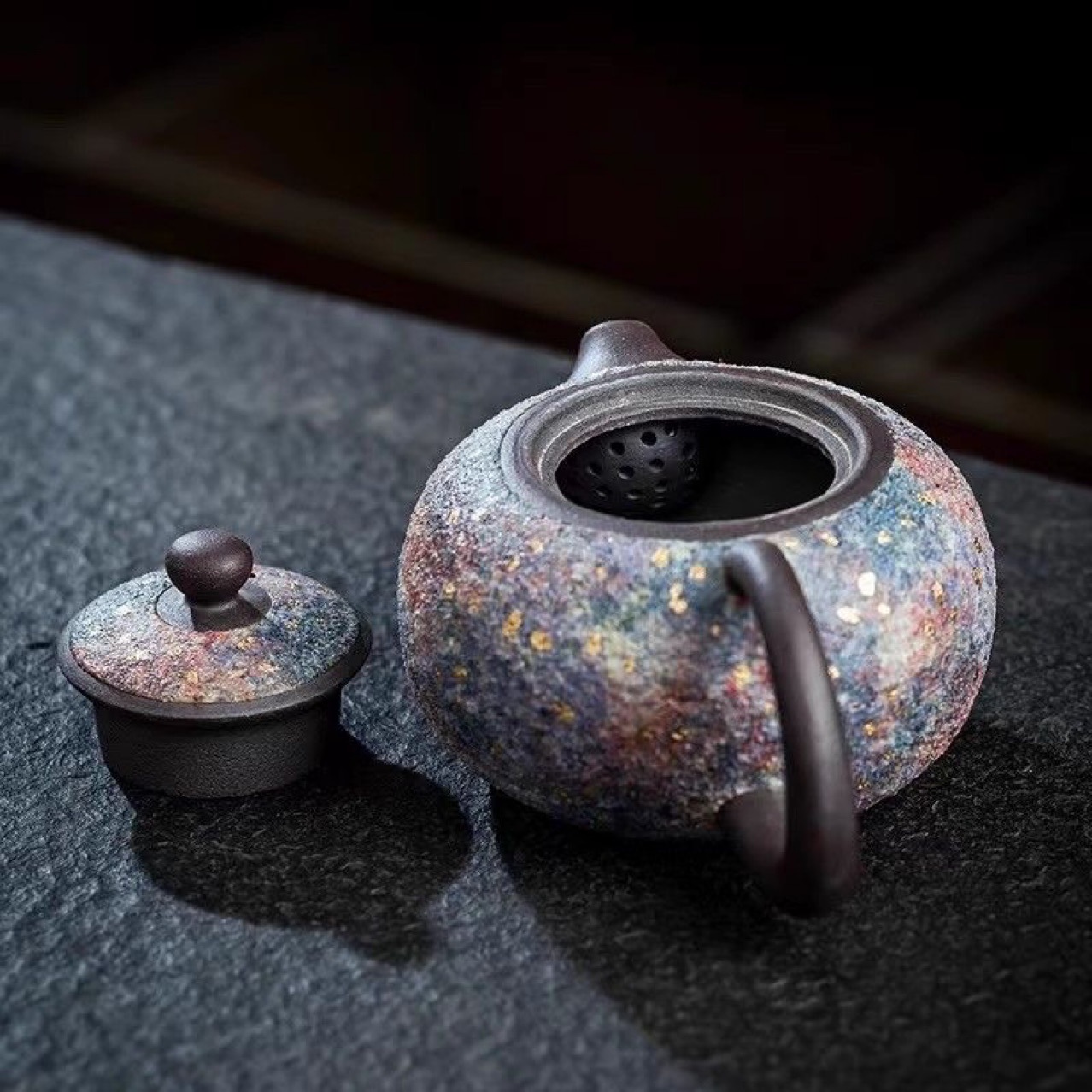 Master Lin Peifu Pure Handmade Multi-Color Rock Mineral Xishi Teapot - High-Grade Vintage Jianzhan Style Breathable Teapot for Home & Gifting