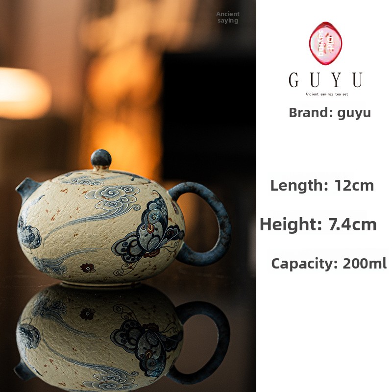 Blue and White Porcelain Handheld Teapot Red Kiln Change Wabi-Sabi Style Ceramic Teapot for Home Office Kung Fu Tea Brewing Coffee & Tea Sets