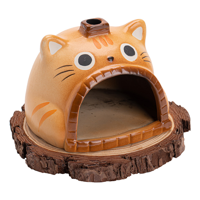 Cute Cat Ceramic Incense Burner Fireplace - Cartoon Smudge Bowl for Sage Palo Santo Cedar Lavender, Decorative Aromatherapy Holder for Home & Gift