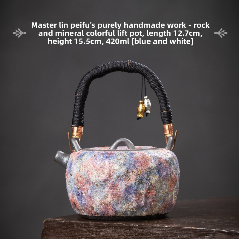 Lin Peifu Rock Mine Old Rock Mud Teapot Pure Handmade Handle Teapot Tea Brewing Pot Charcoal Pot Water Boiling Teapot Tea Warmer