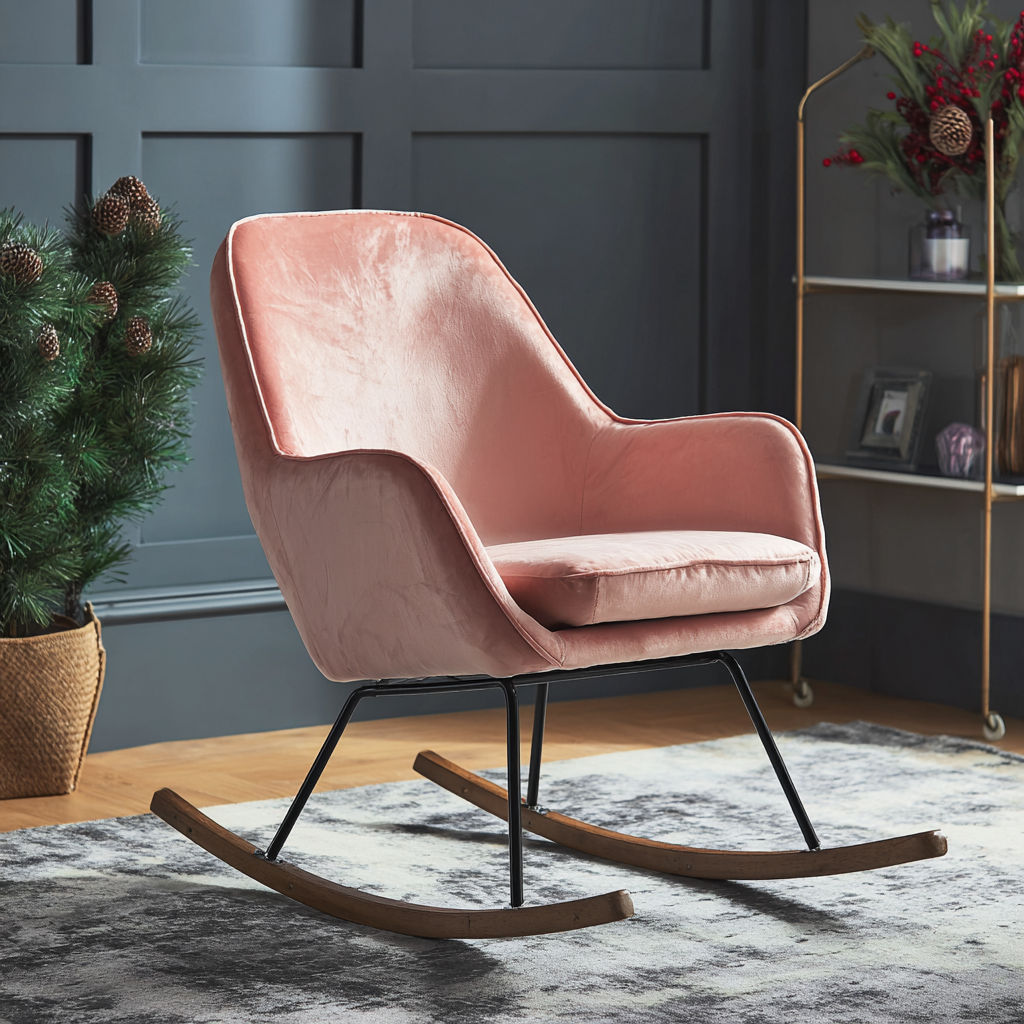 Sedia a dondolo in velluto 72x79x95 cm rosa design moderno-Havenilo