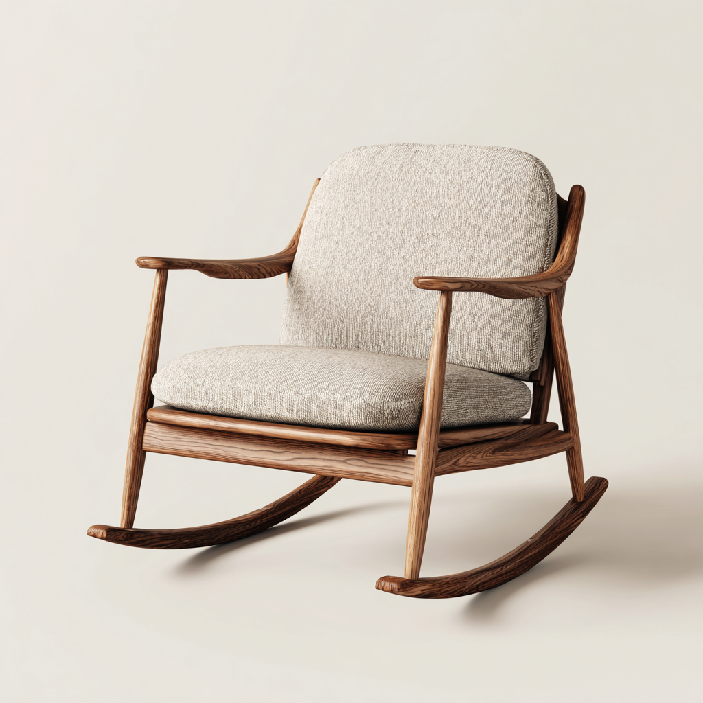 Sedia a dondolo in legno e tessuto 75x85x100 cm - beige - design naturale e confortevole-Havenilo