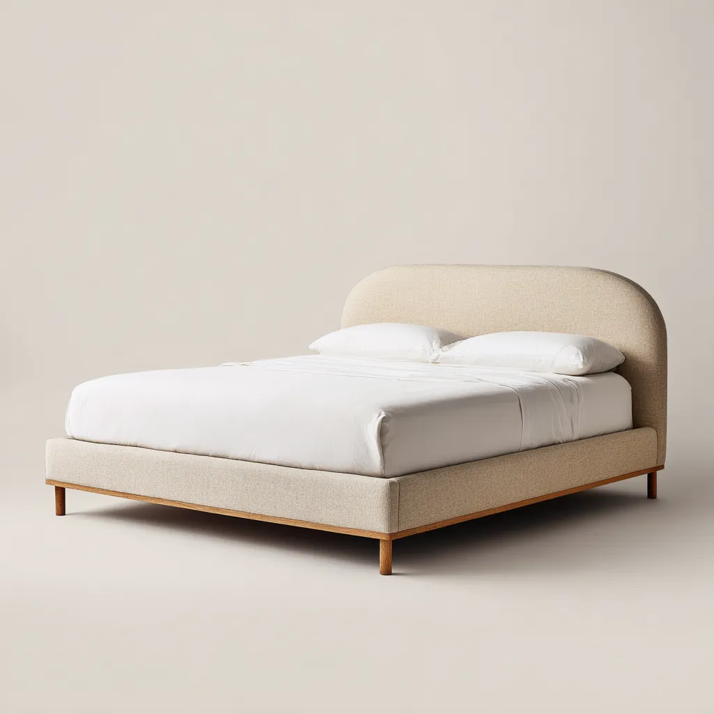 Letto matrimoniale tessuto-legno 205x165x105 cm - beige-legno naturale - per camera - design moderno-Havenilo