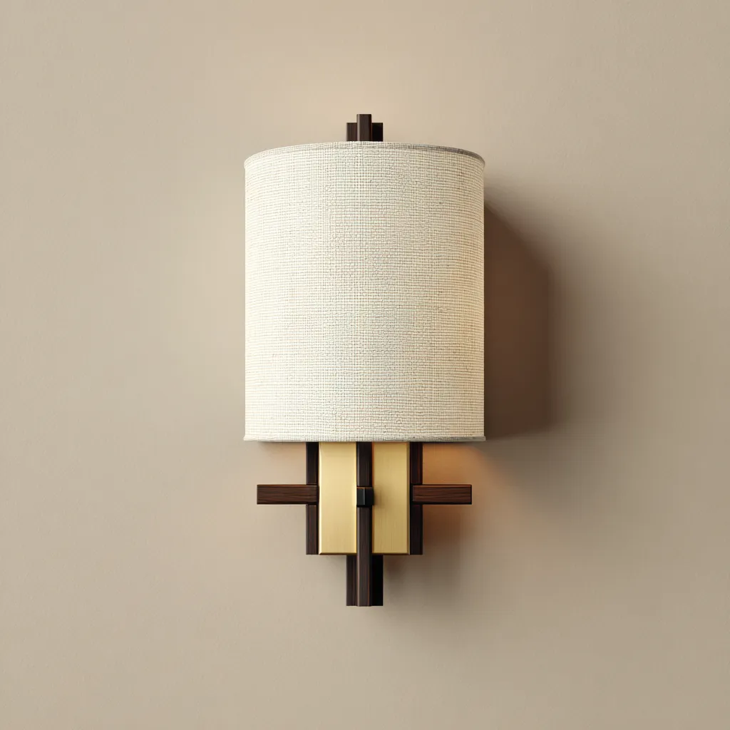 Applique in metallo e tessuto 16x12x38 cm Oro-Marrone-Beige per ambiente interno - design moderno-Havenilo