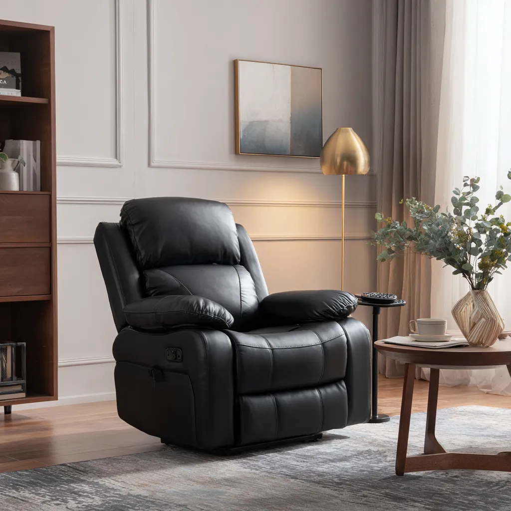 Poltrona reclinabile 95x90x100 cm - rivestimento in pelle - nero - design moderno-Havenilo