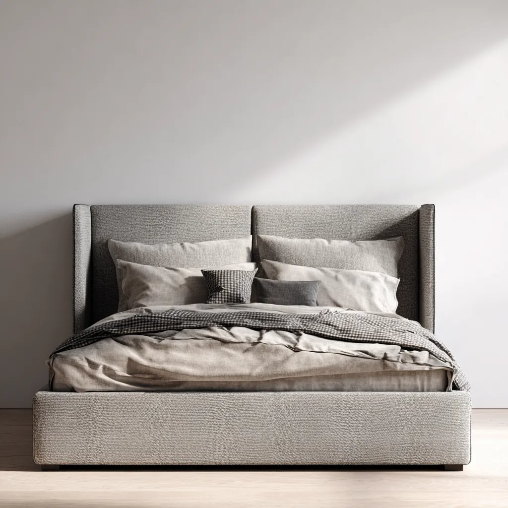 Letto matrimoniale tessuto 210x170x120 cm - grigio chiaro - per camera - design moderno-Havenilo