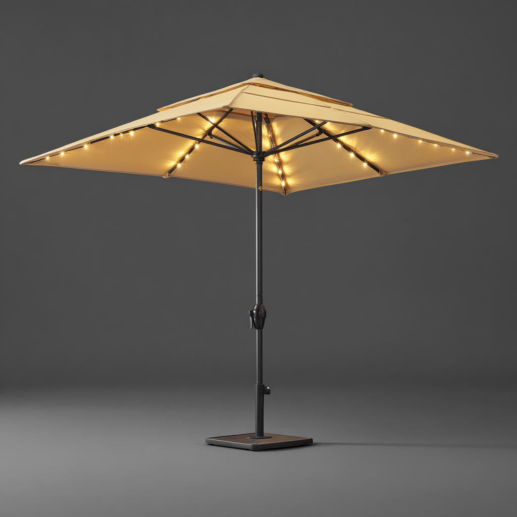 Ombrelloni da giardino in tessuto 250x250x260 cm - beige - per terrazza e balcone - con illuminazione LED-Havenilo