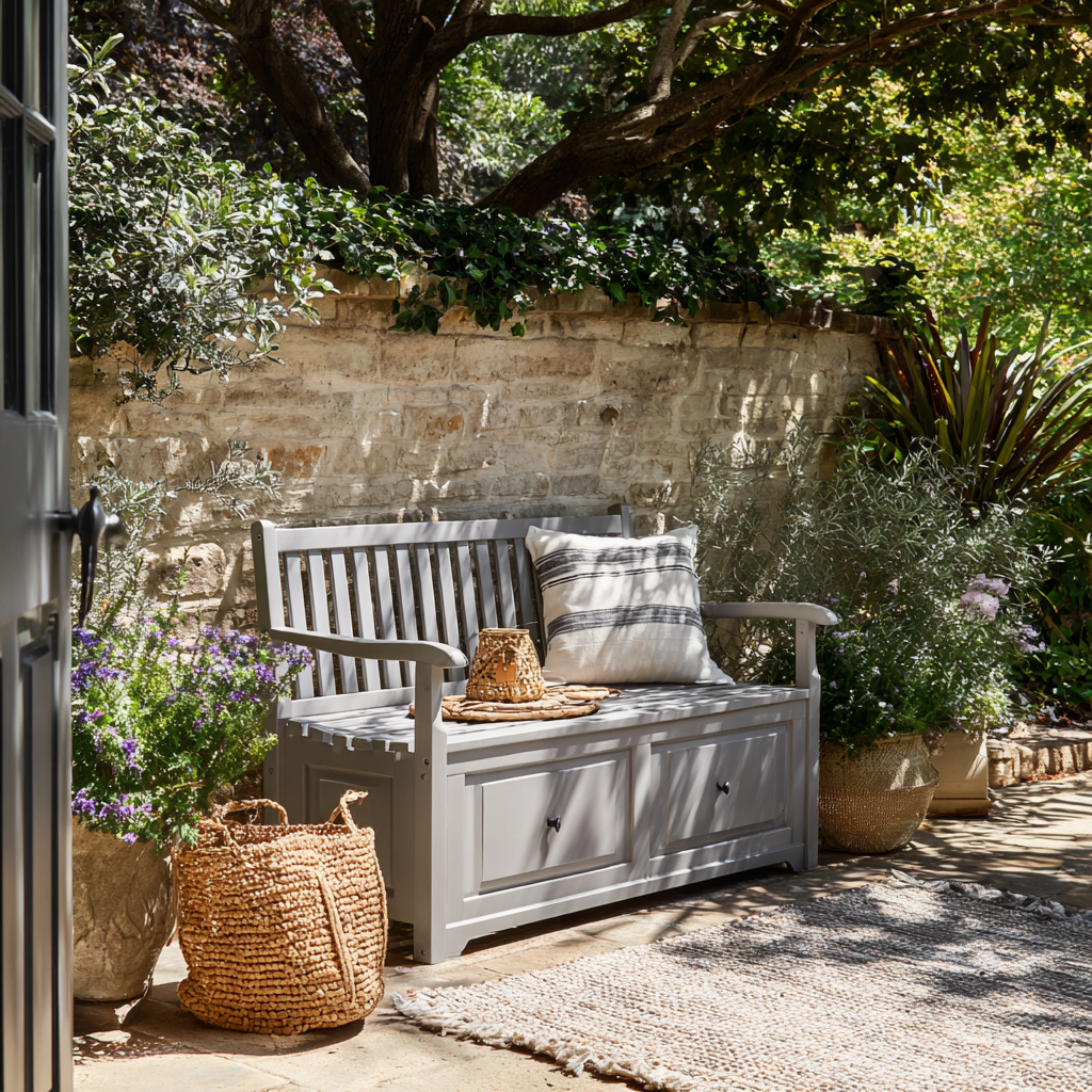 Panca da giardino legno composito 140x55x90 cm - grigio - uso esterno - design con vano contenitore-Havenilo