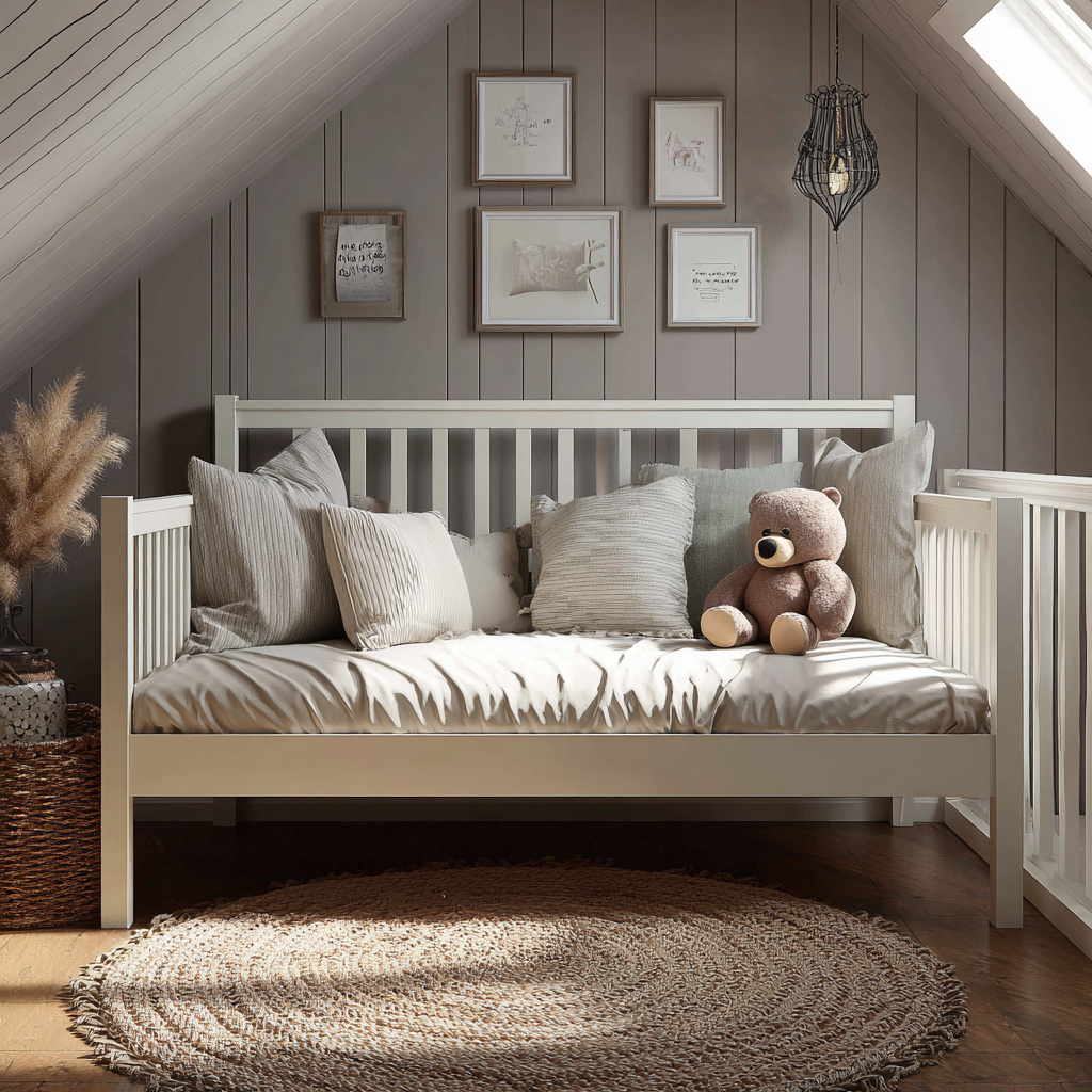 Divano letto - struttura in legno 203x97x94 cm - bianco crema - stile contemporaneo-Havenilo