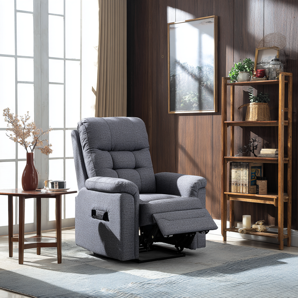 Poltrona reclinabile in tessuto 87x84x104 cm grigio blu per soggiorno design moderno-Havenilo