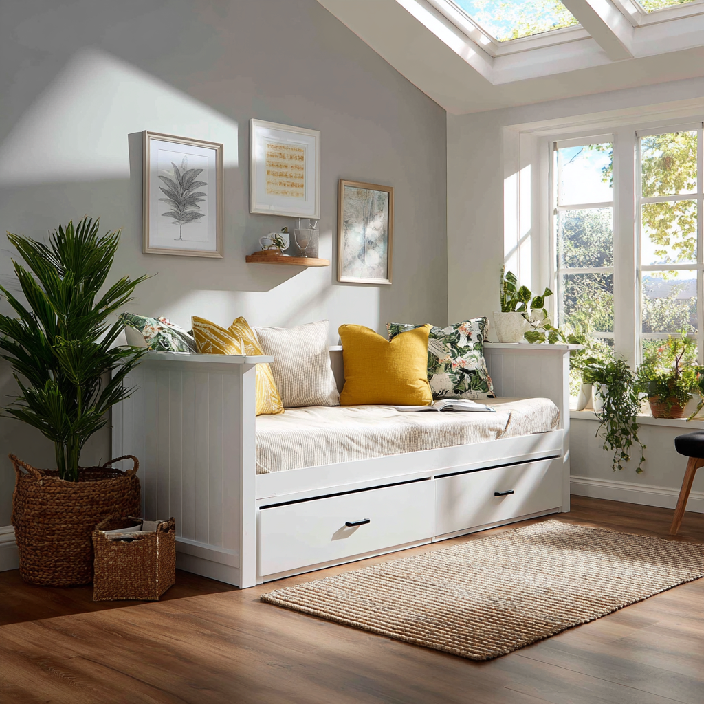 Divano letto - struttura in legno 204x97x93 cm - bianco - stile moderno-Havenilo