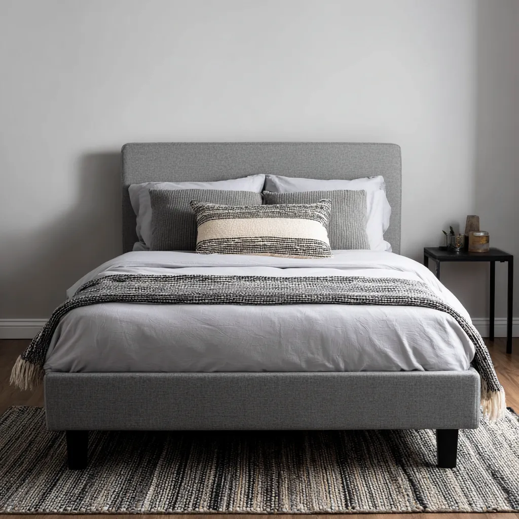 Letto matrimoniale tessuto-legno 210x160x110 cm grigio-nero-bianco - stile moderno-Havenilo