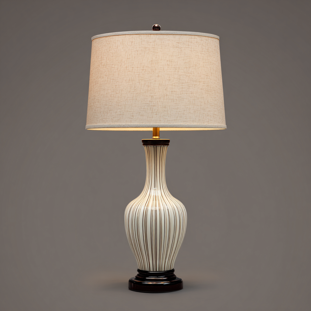 Lampada da tavolo ceramica-tessuto 27x27x55 cm - crema-marrone - design classico-Havenilo