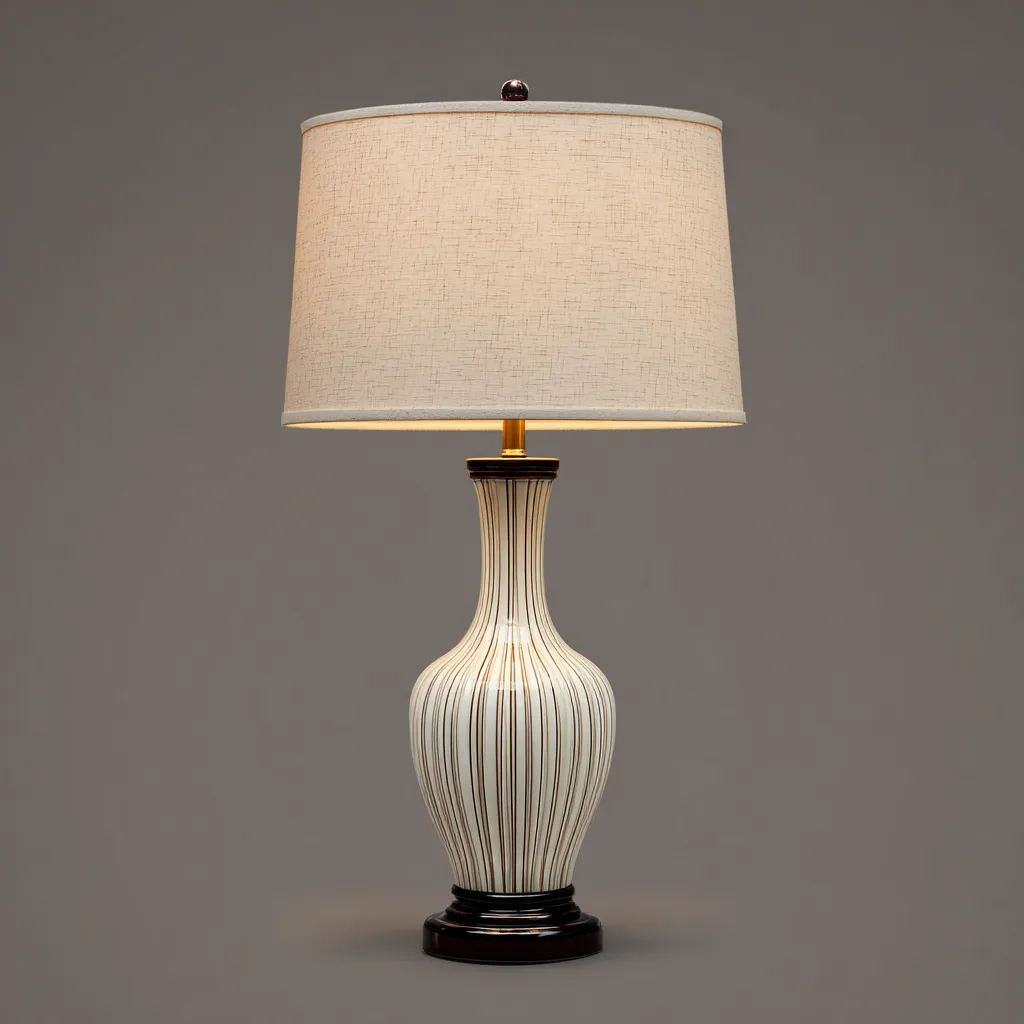 Lampada da tavolo ceramica-tessuto 27x27x55 cm - crema-marrone - design classico-Havenilo