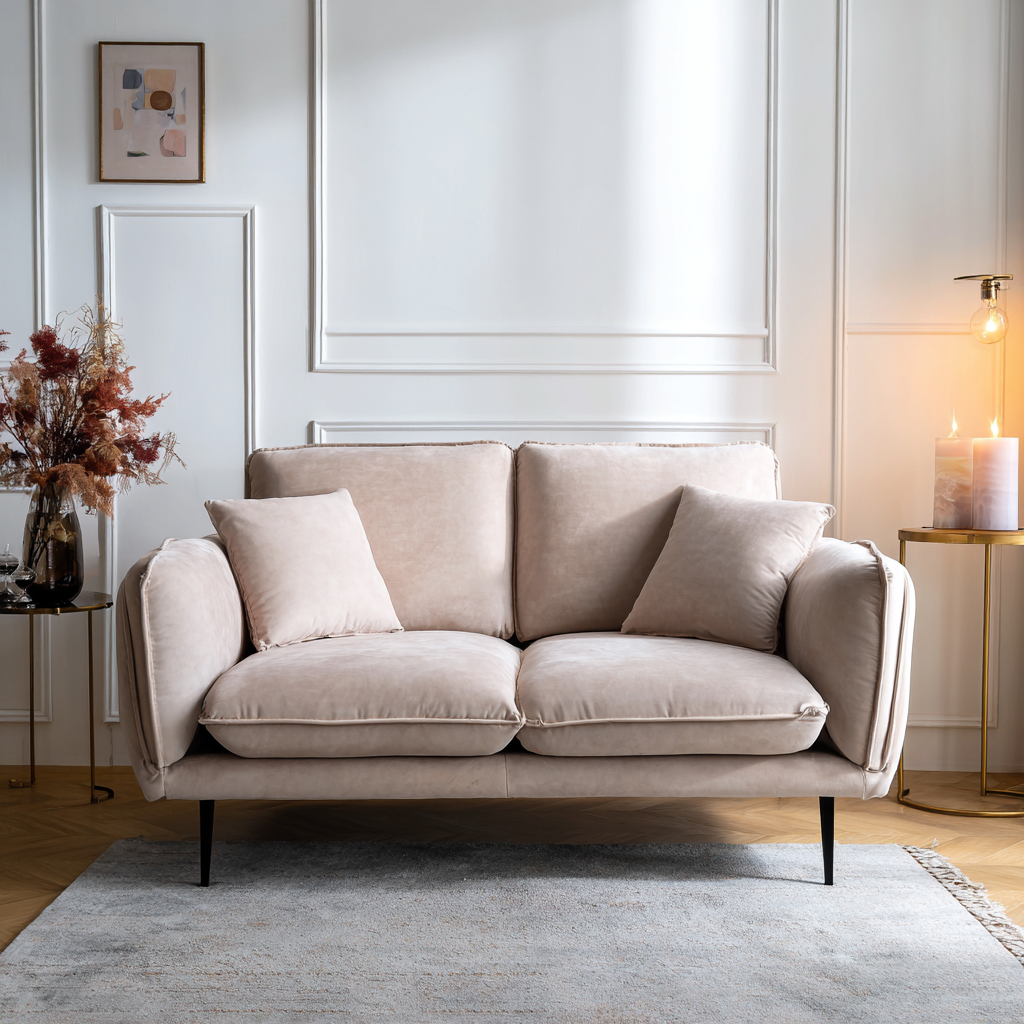 Divano lineare tessuto-metallo 185x92x88 cm - beige - design moderno-Havenilo