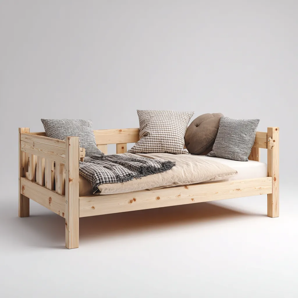 Divano letto - struttura in legno naturale 204x98x90 cm - legno chiaro - stile rustico-Havenilo