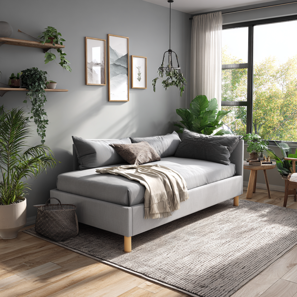 Divano letto - struttura imbottita in tessuto 205x100x88 cm - grigio chiaro - stile moderno-Havenilo