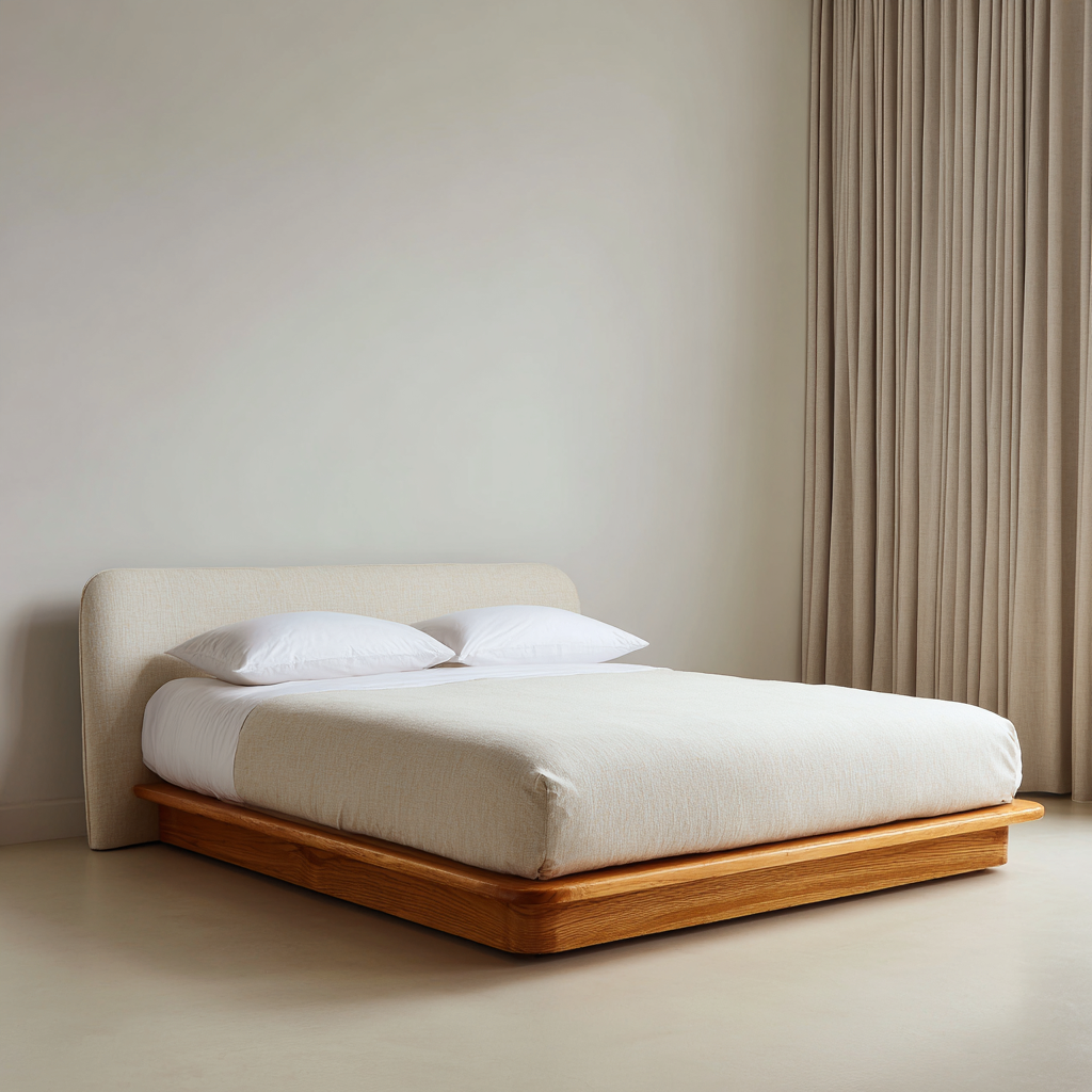 Letto matrimoniale imbottito tessuto 200x160x90 cm - beige-legno naturale - design moderno-Havenilo