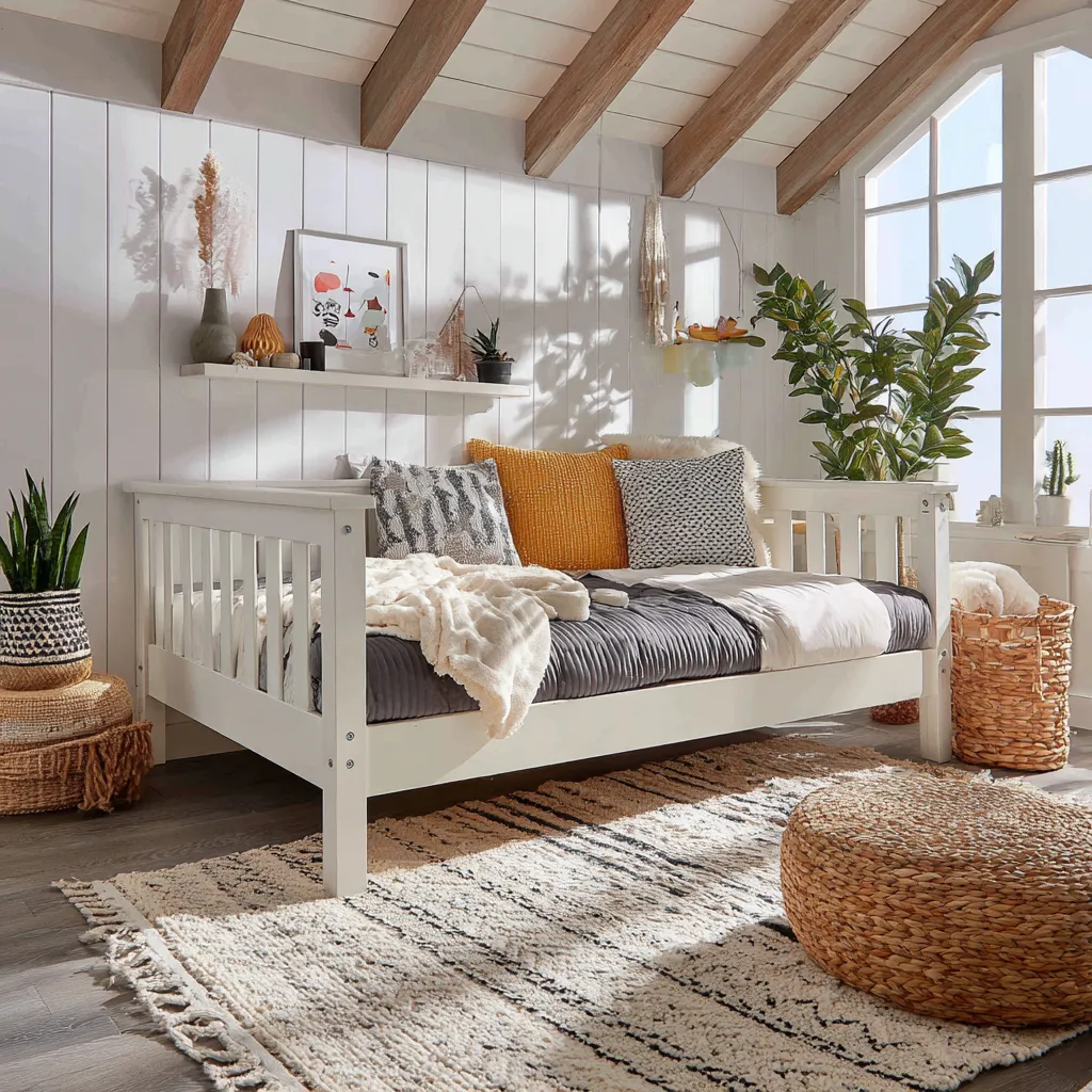 Divano letto in legno 200x100x85 cm - bianco - stile rustico-Havenilo