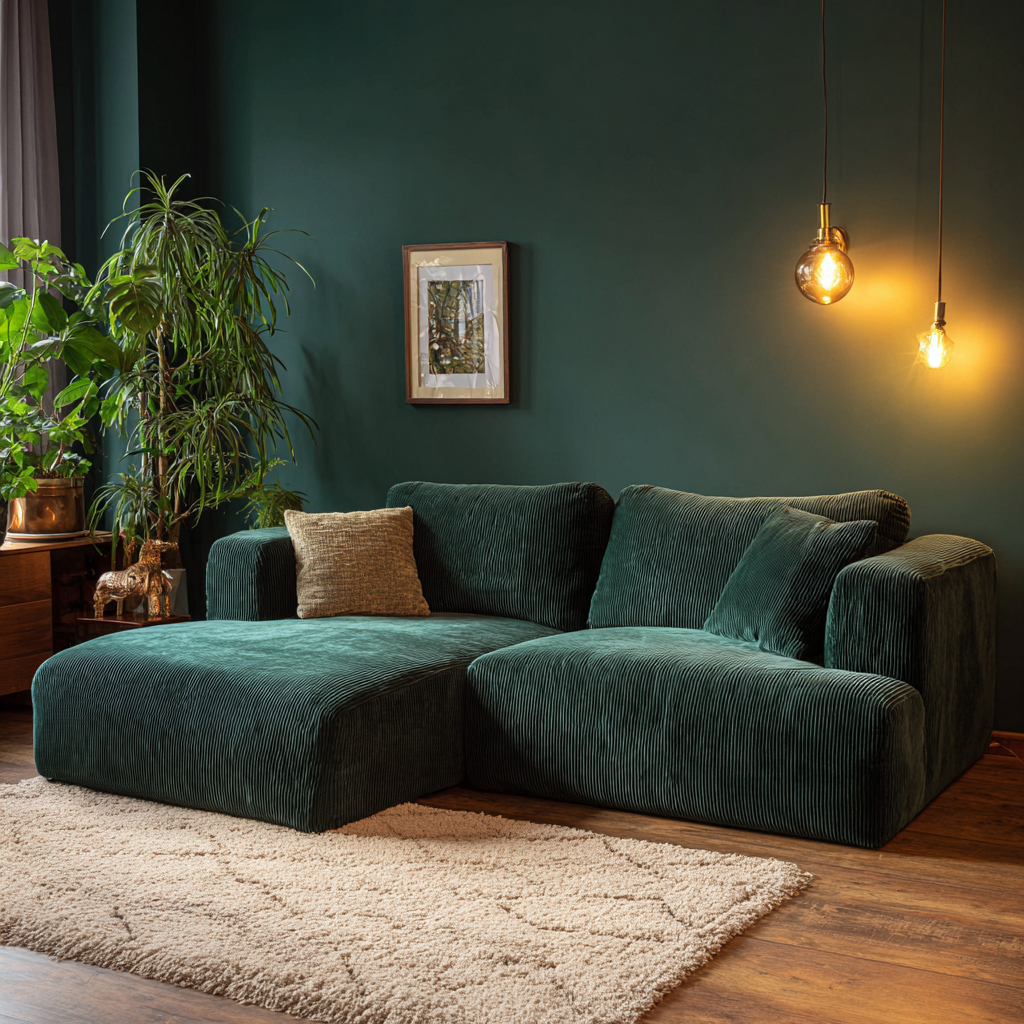 Divano angolare tessuto 270x165x88 cm verde design moderno adatto al soggiorno-Havenilo