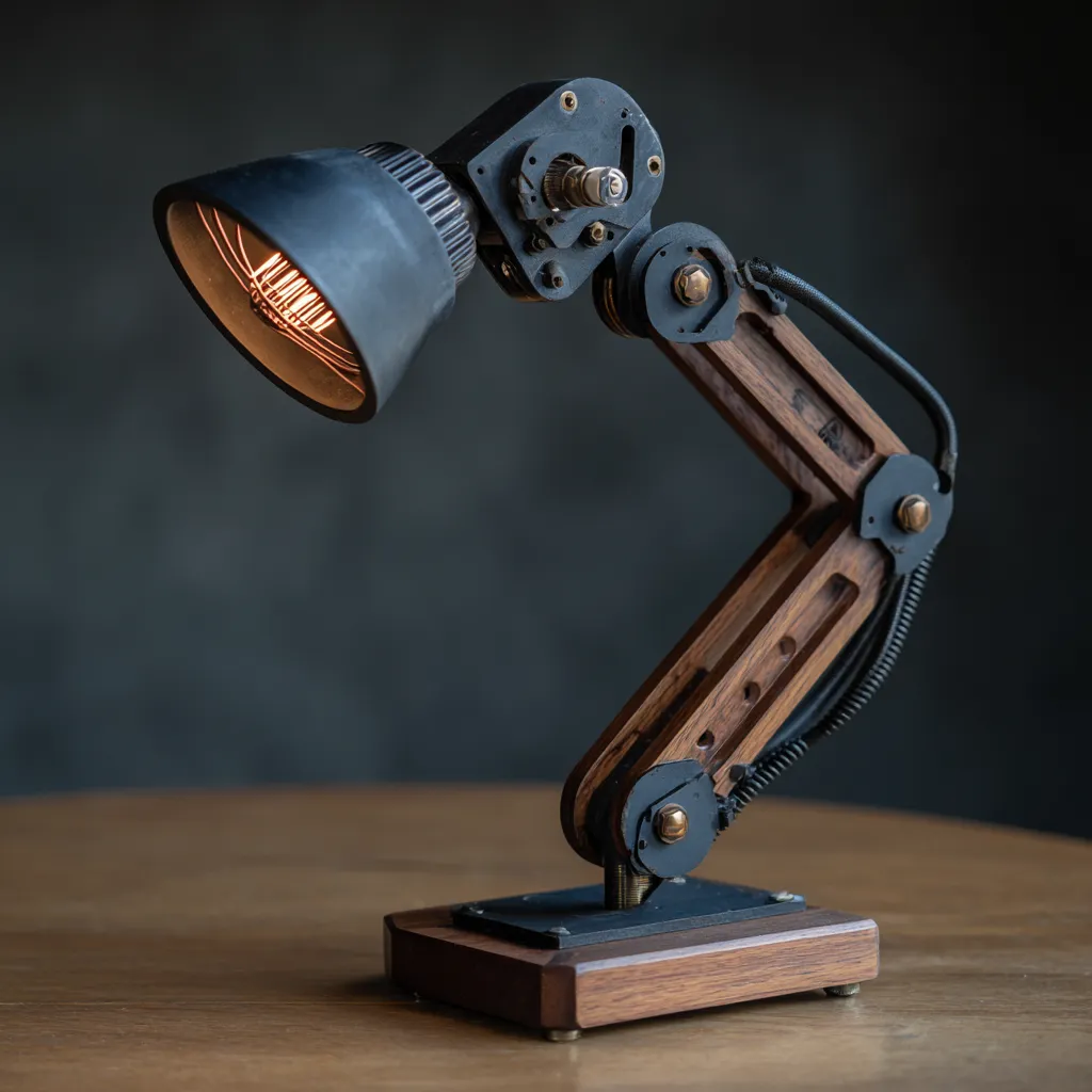 Lampada da tavolo metallo-legno 22x14x38 cm - nero-marrone - stile industriale-Havenilo