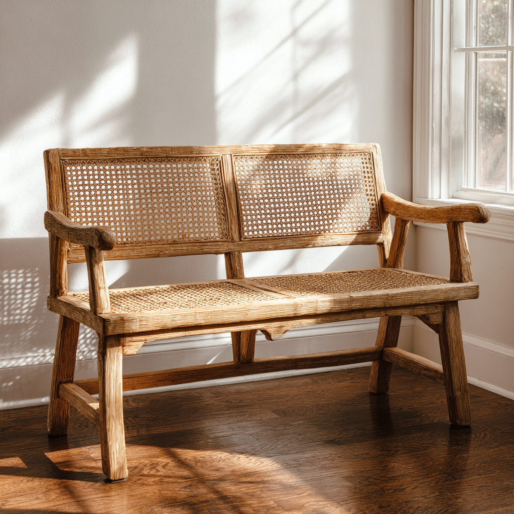 Panca da giardino in legno e rattan 125x58x88 cm - naturale - stile rustico-Havenilo