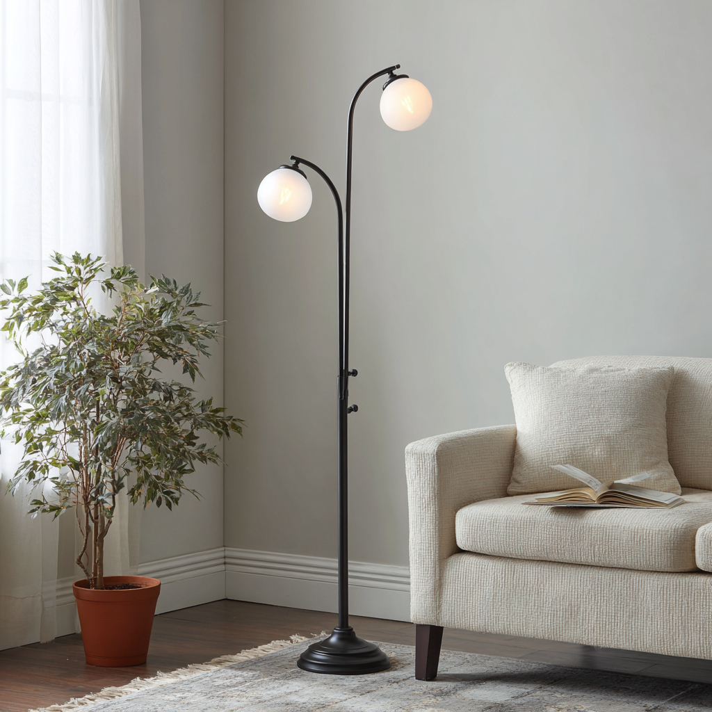 Lampada da terra metallo-vetro 33x33x170 cm nero-bianco design moderno adatta al soggiorno-Havenilo