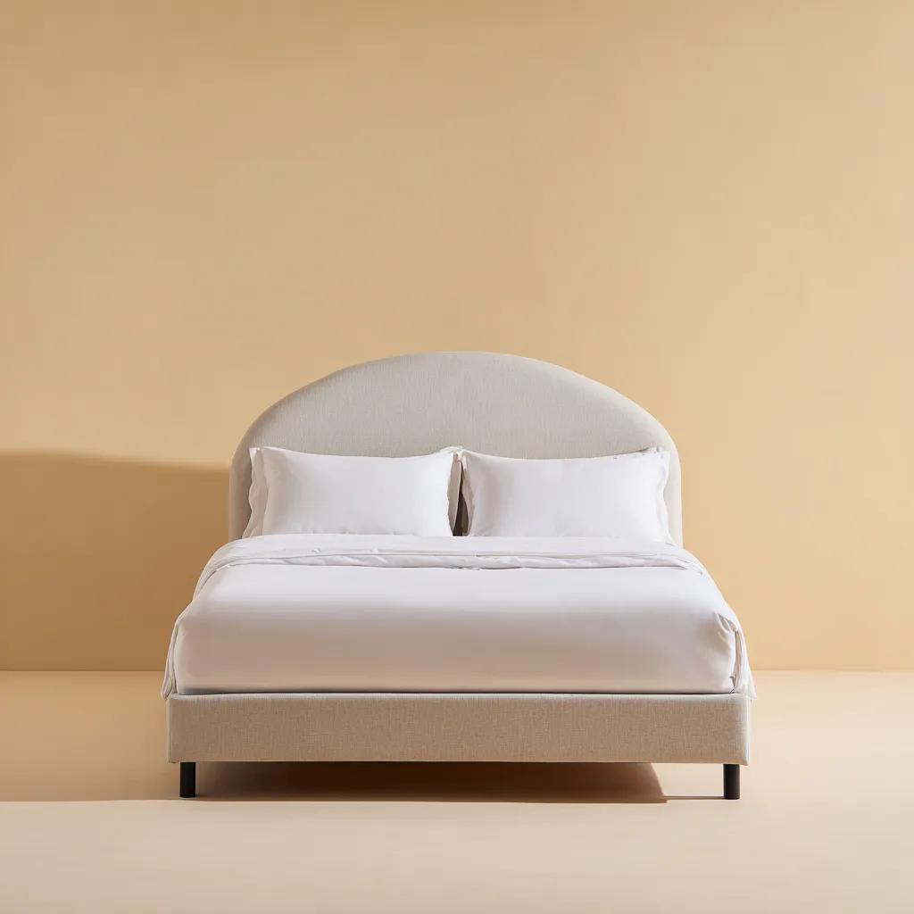 Letto matrimoniale tessuto 210x165x125 cm beige uso camera da letto - design moderno con testiera arrotondata-Havenilo