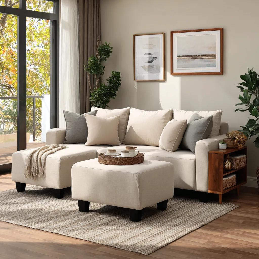 Divano angolare tessuto 260x180x85 cm - beige-grigio - design moderno-Havenilo