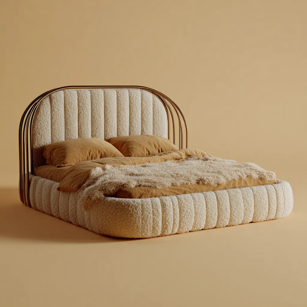 Letto matrimoniale bouclé 200x160x110 cm - crema-oro - design moderno-Havenilo