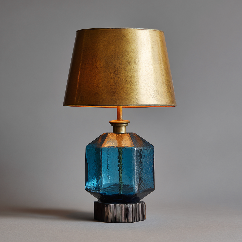 Lampada da tavolo in vetro e metallo 26x26x48 cm Blu-Oro per ambiente interno - design moderno-Havenilo