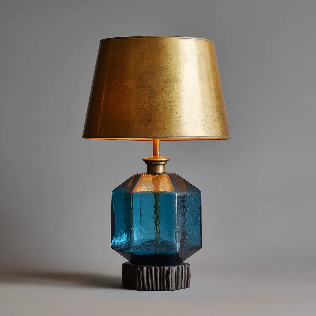 Lampada da tavolo in vetro e metallo 26x26x48 cm Blu-Oro per ambiente interno - design moderno-Havenilo