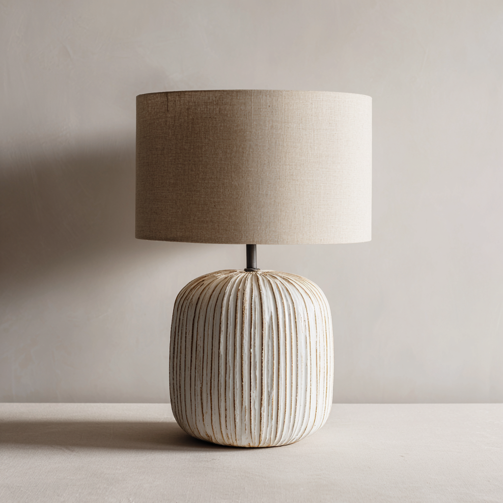 Lampada da tavolo ceramica 28x28x45 cm bianco-beige design moderno adatta al soggiorno-Havenilo