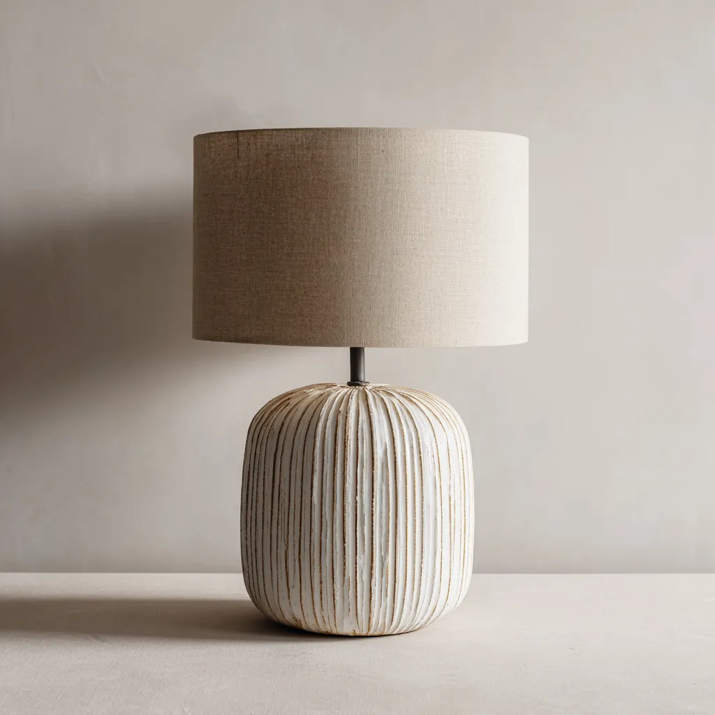 Lampada da tavolo ceramica 28x28x45 cm bianco-beige design moderno adatta al soggiorno-Havenilo