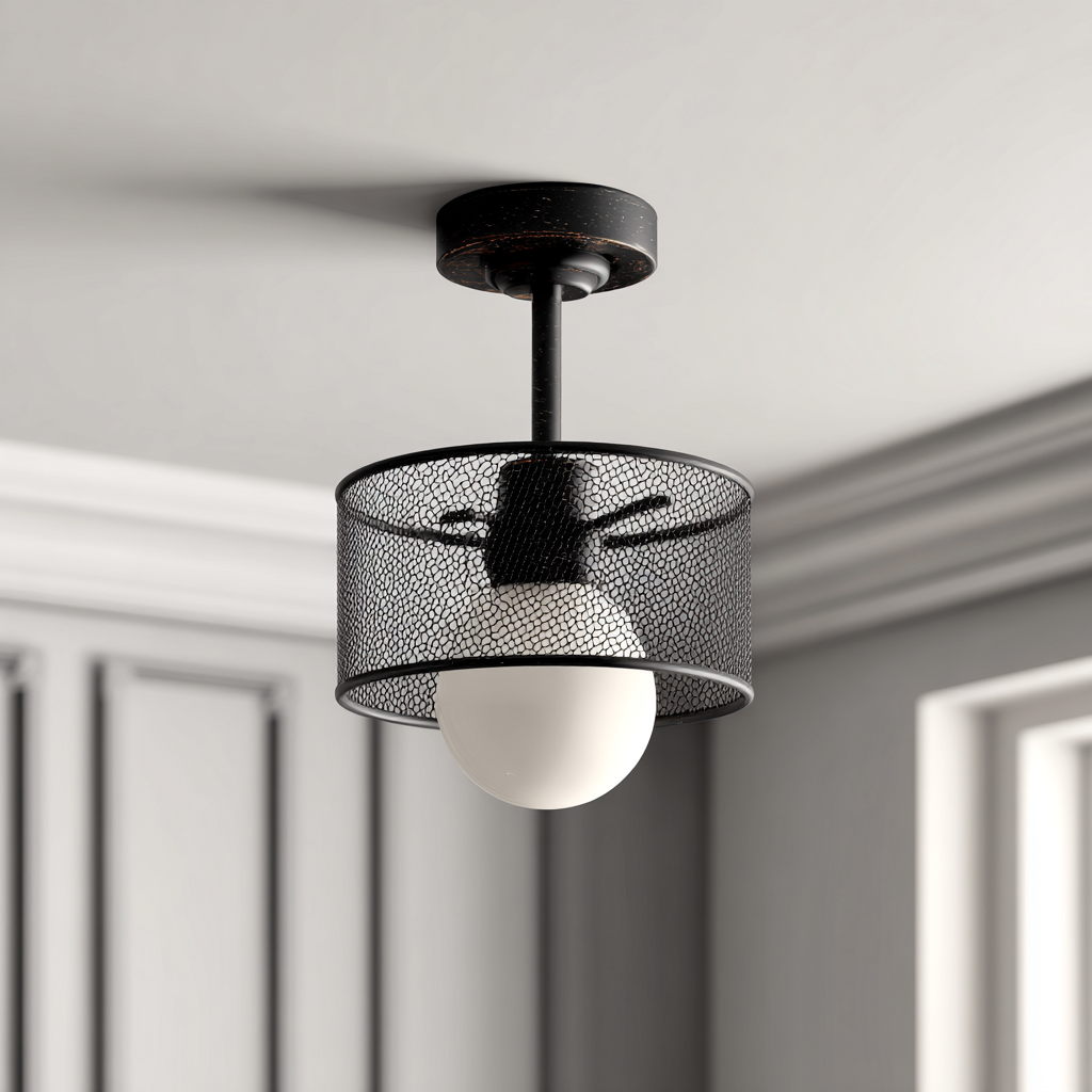 Lampada da soffitto metallo 22x22x28 cm - nero - design industriale-Havenilo