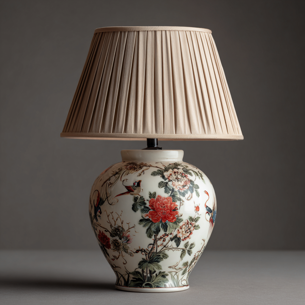 Lampada da tavolo ceramica-tessuto 28x28x50 cm - avorio-multicolore - design classico-Havenilo
