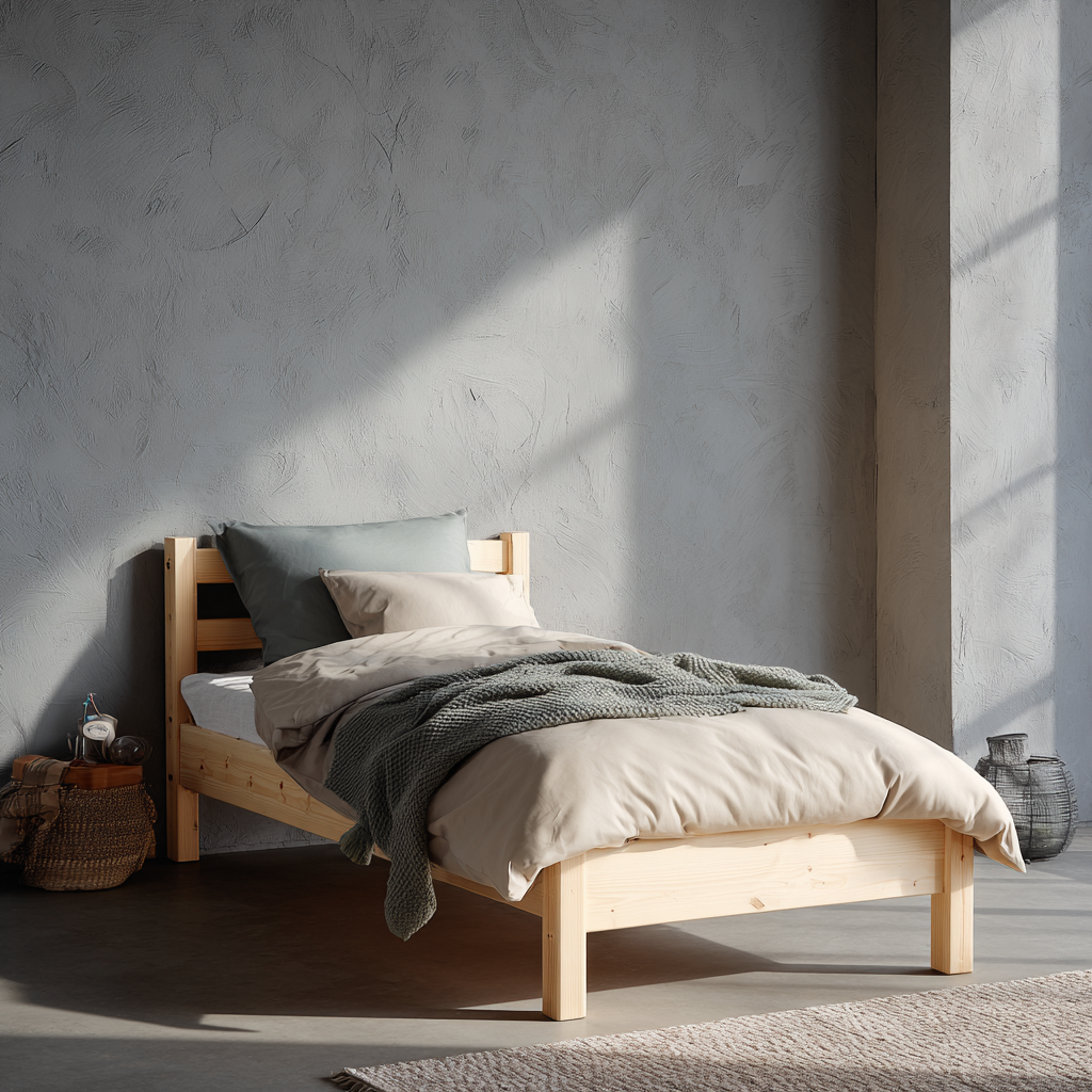 Letto singolo legno massello 200x90x80 cm - legno naturale - design minimalista-Havenilo