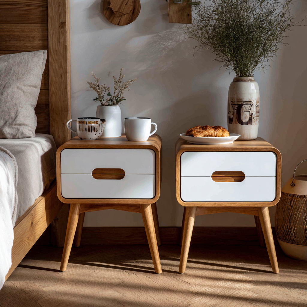 Comodino in legno 50x38x60 cm - legno naturale-bianco - stile moderno adatto per camera da letto-Havenilo