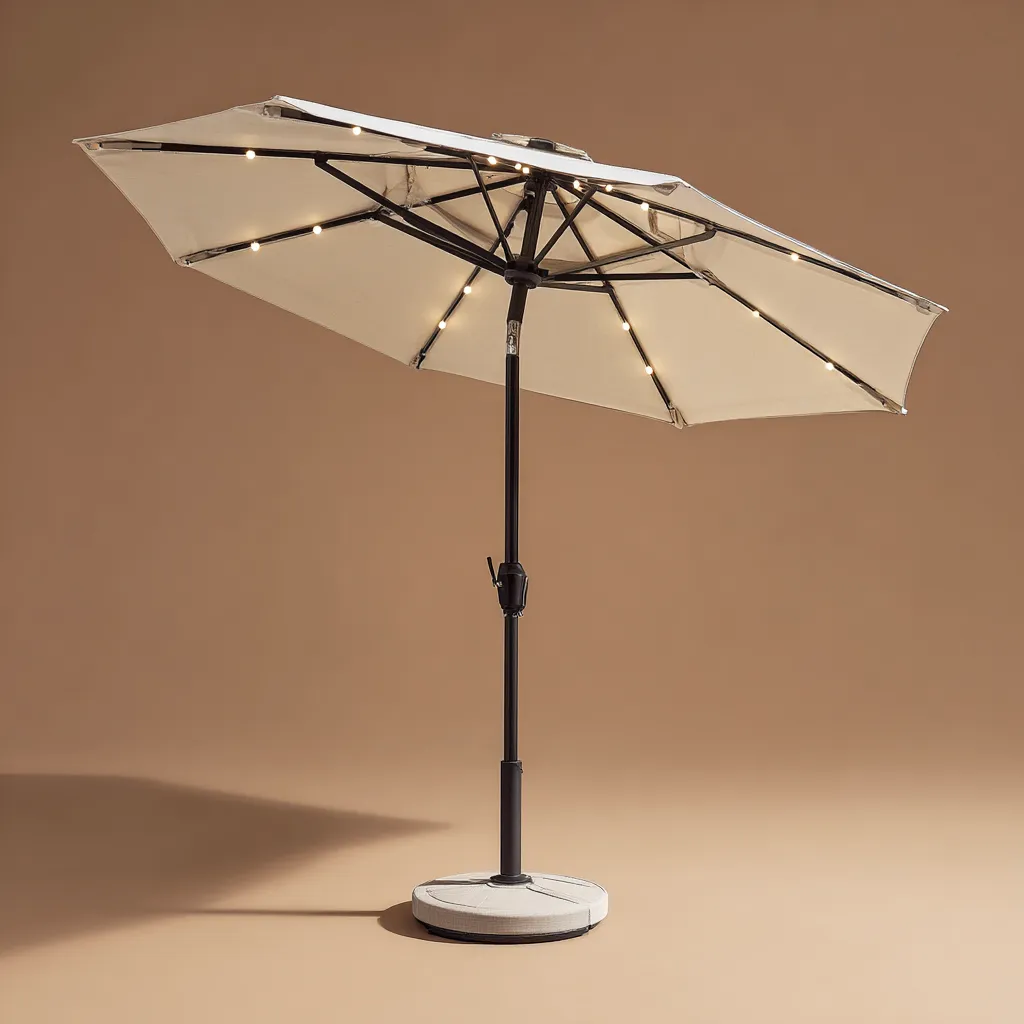 Ombrelloni da giardino in tessuto 260x260x255 cm - beige - per terrazza e balcone - con illuminazione LED-Havenilo