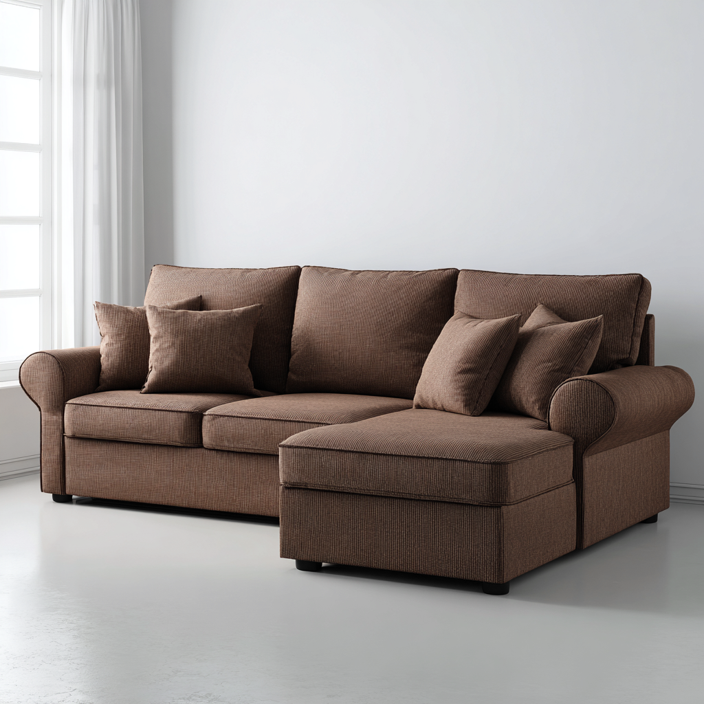 Divano angolare tessuto 270x185x90 cm - marrone - design classico-Havenilo